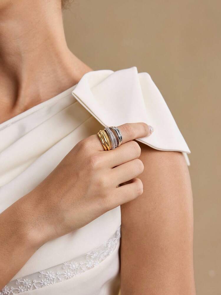 18K GOLD PLATED COLOR BLOCK RING WITH RHINESTONES