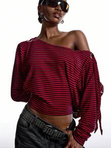 LYSMO 2025 New Arrive Minimalism Fall Women's One Shoulder Top Fashion Sexy Hollow-Out Shoulder Striped Long Sleeve T-Shirt Graphic Tees Party Outfit Women Back To School, Homecoming, 2000s Style, Y2K Clothes Women, Streetwear Grunge And Punk Chic, Y2K Clothes And Stockholm Style, Edgy Clothes Woman And Unique Clothes Christmas Clothes Halloween Costumes