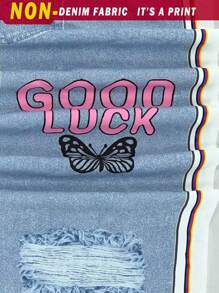 Tween Girl Casual Street Style Denim Effect Overalls Tank Top Two-Piece Set - Multicolor - View 3