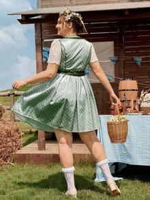 SHEIN Frenchy Vestido verde con cordones de talla grande para Oktoberfest, Dirndl - Verde - Ver 7