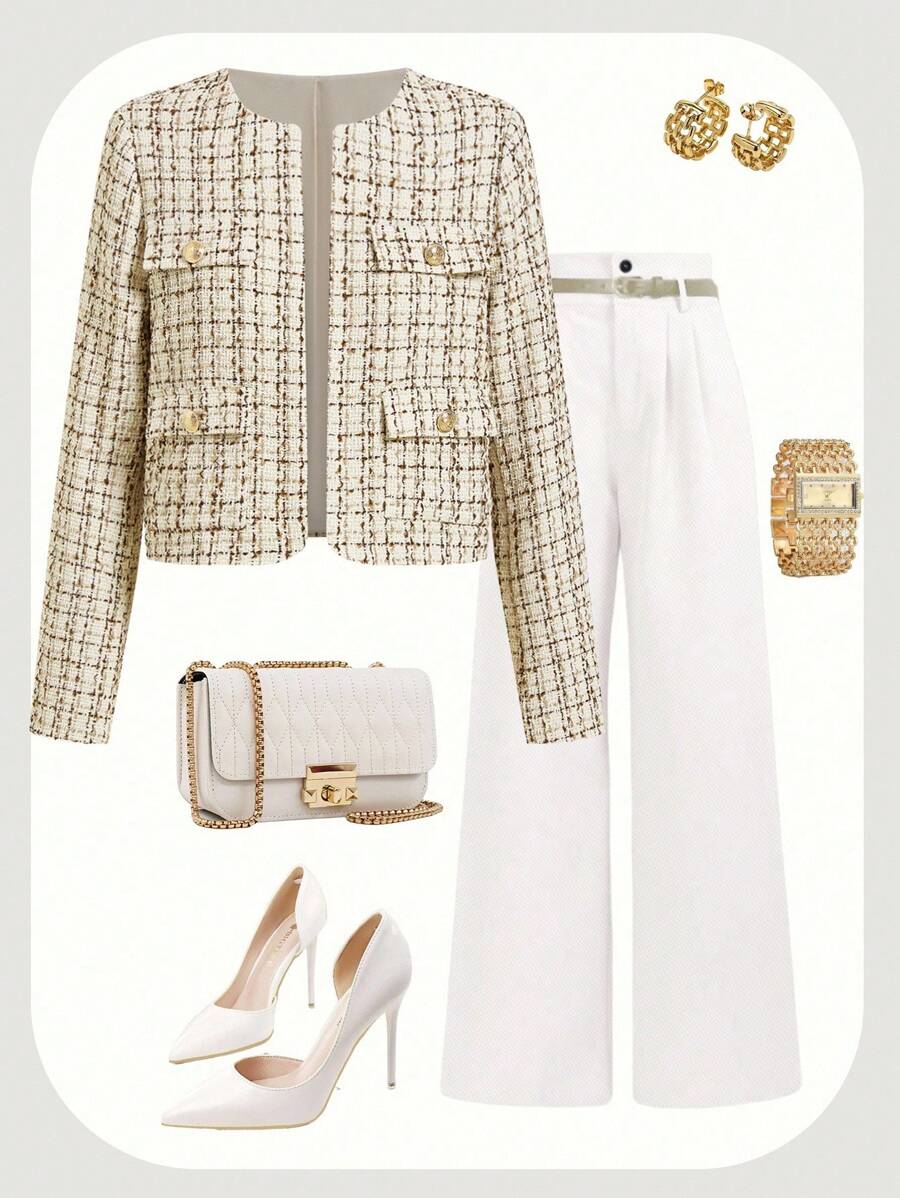 Ellevyn 秋冬时尚杏色女士开衫长袖大衣