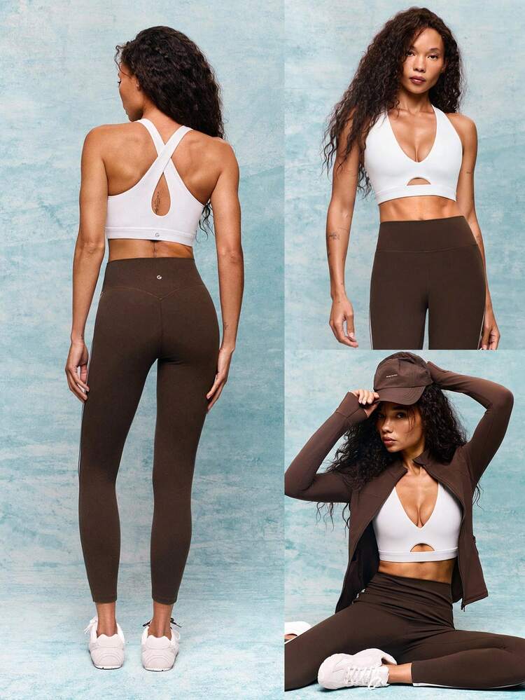 FeatherFit™-Sculpt Power Push-Up Soft Stretchy Compressive Removable Cups Mesh Straps Deep V-Neck Sports Bra High-Impact Running Jogging Training Gym Studio Daily Active Wear