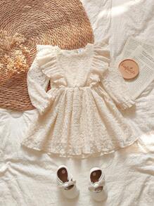 Vintaside Kids Vestido holgado de manga larga de malla dulce para niñas bebé, color albaricoque, adecuado para salidas, fiestas y reuniones, primavera/otoño - Albaricoque - Ver 4