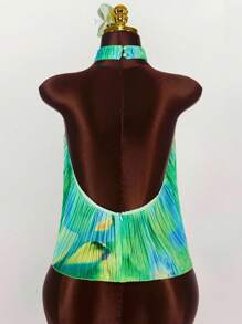 Amplova 花卉印花褶饰不对称下摆休闲背心 - 綠色 - 查看 7