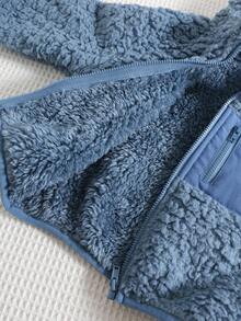 SHEIN Autumn/Winter Cute Blue Fluffy Stand Collar Zip-Up Jacket, Unisex Baby/Toddler Clothes Fall - Multicolor - View 8