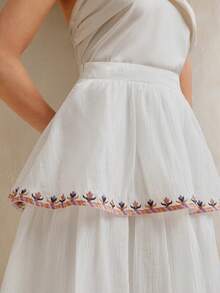 Anewsta 女装春夏拼搏波西米亚重工刺绣橡筋荷叶边白裙 - 白色 - 查看 3