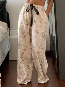 DAZY Women's Sleepwear Bottoms With Outline Floral & Bird Print Pajama