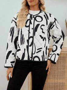 SHEIN LUNE Women's Fashionable Versatile Printed Jacket, Winter Quilted Jacket Artwork Print Jacket Graphic Print Jacket Women Jacket - Multicolor - View 1