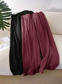 CosyJoli Plus Size Casual Textured Chiffon Basic Straight Leg Pants,Slightly Sheer,Fall Clothes For Women - Multicolor - View 2