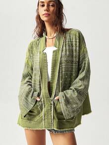 Bohemela 女式复古度假图案全印花夹克，带双口袋，女式秋冬装 - 彩色 - 查看 5