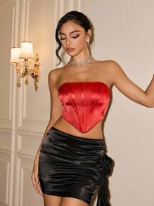 Zolique Solid Hanky Hem Tube Top For New Year Clothes - Red - View 2