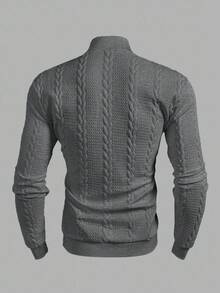 Manfinity Homme Men's Solid Color Stand Collar Long Sleeve Herringbone Casual Pullover Sweatshirt , Fall