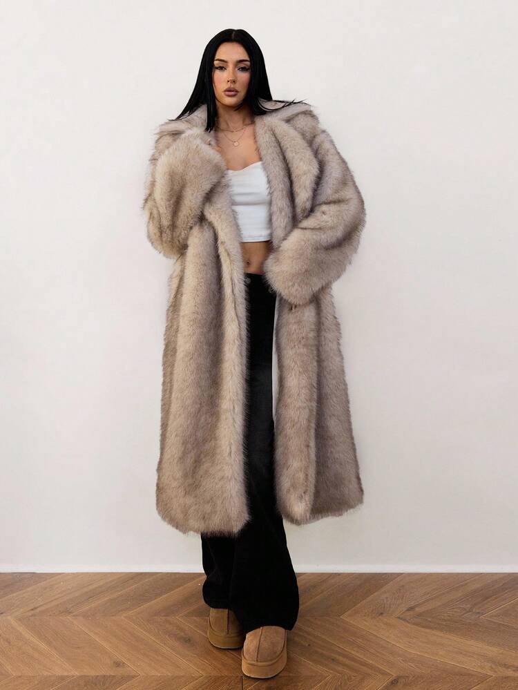 SHEIN Tall Dam vinterjacka med ståkrage, långärmad och fickor, elegant fluffig kappa - Ljusgrå - Visa 8