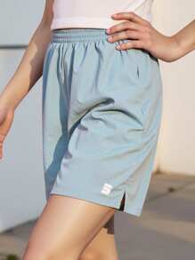 JNSQ 返校服，青少年女孩和男孩户外休闲宽松短裤，儿童松紧腰斜口袋宽松户外休闲短裤 - 灰色 - 查看 1