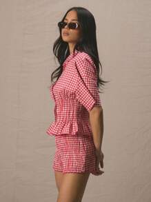 MUSERA 翻领宽松短袖束腰纽扣上衣，可爱复古，适合度假、90年代、Y2K风格、春假、工作、日常休闲、节日、户外、优雅夏季穿着。 - 彩色 - 查看 3