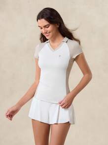 OutZeal 女士炫酷撞色 V 领短袖 Polo 紧身 T 恤日常休闲旅行 - 彩色 - 查看 9