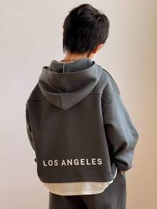 SHEIN 青少年男孩休闲韩版宽松字母印花长袖连帽衫和松紧腰裤套装，适合秋季/春季、户外玩耍、学校、街头风格、派对和休闲