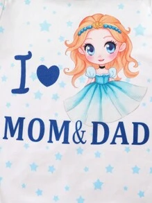 2 件新生儿条纹、心形和字母印花长袖连脚睡衣套装，休闲家居服 - 彩色 - 查看 4