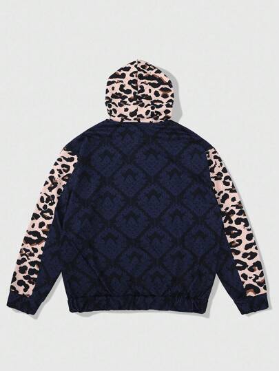 Street Life Men's Hooded Sweatshirt With Street American Leopard Print And English Graphic, Pullover Hoodie