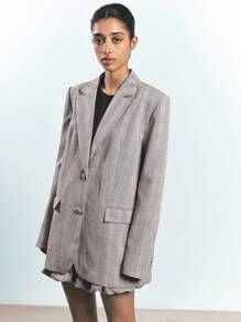 Maija 女士格子翻领长袖休闲办公夹克，节日 - 棕色 - 查看 7