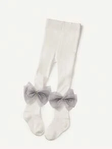 Cozy Pixies 1 件装女婴厚款蝴蝶结装饰紧身裤，适合户外穿着 - 白色 - 查看 5