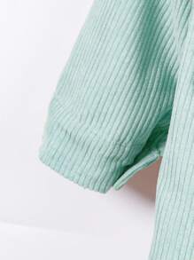 SHEIN 男童休閒中性素色燈芯絨外套襯衫雙口袋翻領秋冬款不含T恤