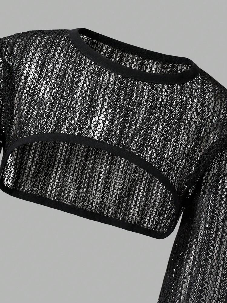 SHEIN Teen Girls Crop Mesh Top & Cami Top & Camo Print Pants - Multicolor - View 6