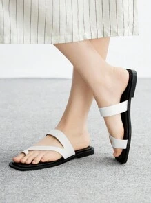 CUCCOO BIZCHIC 女士舒适休闲平底凉鞋，方头一脚蹬露趾拖鞋 - 白色 - 查看 4