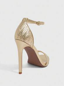 CUCCOO SZL Women's Summer New Strap Woven Metallic Color Fashion Thin High-Heel Sandals - Gold - View 5