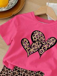 SHEIN Happikins 2pcs/Set Young Girl Casual Simple Short Sleeve Top And Shorts Set, Suitable For Summer - Multicolor - View 4