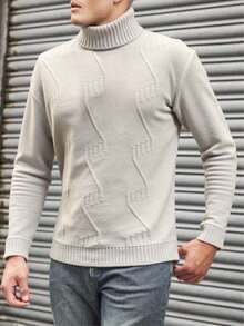 RueChic Áo len dệt kim cổ cao thường ngày cho nam - trắng - Xem 2