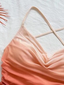 Soleia Women's Vacation Spaghetti Strap Mini Dress, Draped Neck, Backless, Bowknot, Fishtail, Sexy Style, Mini Dress, Tea Length, Shopping, Romantic, Date, Beach Outfit, Mesh, Young, Girlish Vacation Dress Sunset Dress Ombre Dress Summer Vacation Dress - Multicolor - View 5
