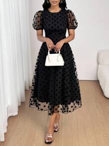 SHEIN Lady Váy midi cho nữ, trang phục công sở thường ngày cho nữ, trang phục công sở cho nữ, trang phục đi chơi cho nữ, trang phục sân bay cho nữ, trang phục du lịch, trang phục sân bay, trang phục trở lại trường, trang phục hòa nhạc đồng quê, trang phục đêm hẹn hò cho nữ - màu đen - Xem 6