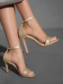 CUCCOO SZL Women's Summer New Strap Woven Metallic Color Fashion Thin High-Heel Sandals - Gold - View 9