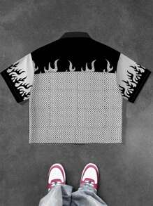 SHEIN 青少年男孩休闲图案印花短袖拉链衬衫，适合夏季 - 彩色 - 查看 2