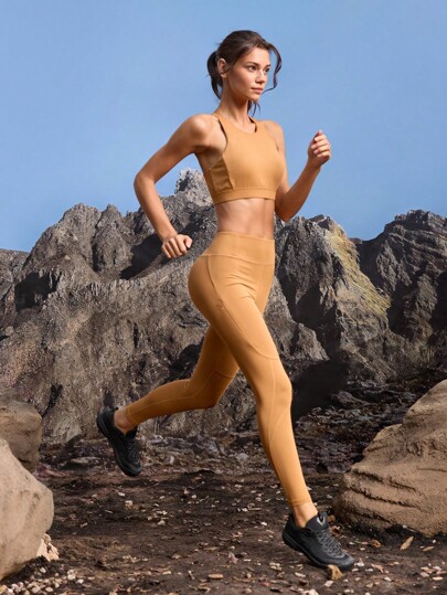 In My Nature Women's Solid Color Cropped Tank Top And Leggings Casual Versatile Yoga Outdoor Sports Set Workout Sets