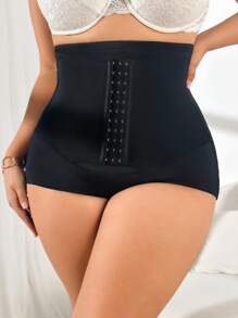 SHEIN 大码纯色高腰塑身连体衣 - 黑色 - 查看 2
