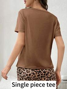 1件豹纹蝴蝶结装饰睡衣上衣 - 棕色 - 查看 2