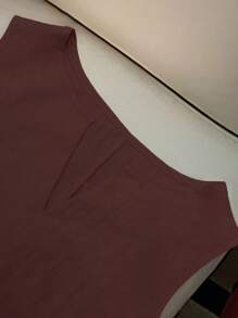 SHEIN Clasi 女士优雅 V 领橙色中长连衣裙，金属环扣腰带，合身腰部设计，春夏