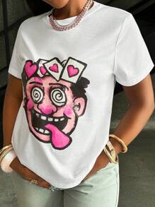 INAWLY 女款 Y2K 趣味复古卡通人物图案圆领短袖 T 恤 - 彩色 - 查看 3