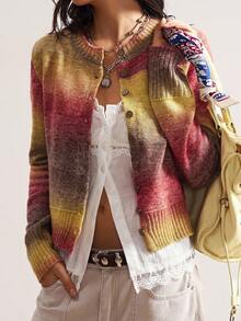 Bohemela 女士休闲条纹渐变色开衫，适合秋冬季音乐节和万圣节 - 彩色 - 查看 7