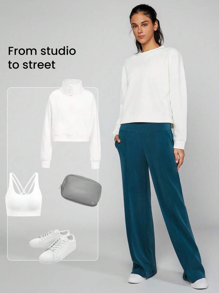 GLOWMODE Modal Silk Touch Wide Leg High Waist Lounge Pants With Side Pockets Daily Casual Fall - Mistle Toned - View 4