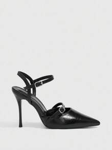 CUCCOO SZL 女士尖头可调节扣式时尚高跟穆勒鞋