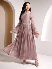 Veilorie 女式优雅纯色3D花卉装饰连衣裙 - 粉色 - 查看 4