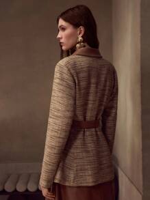 PREMIUM BELTED BUTTON UP JACKET - Khaki - View 3