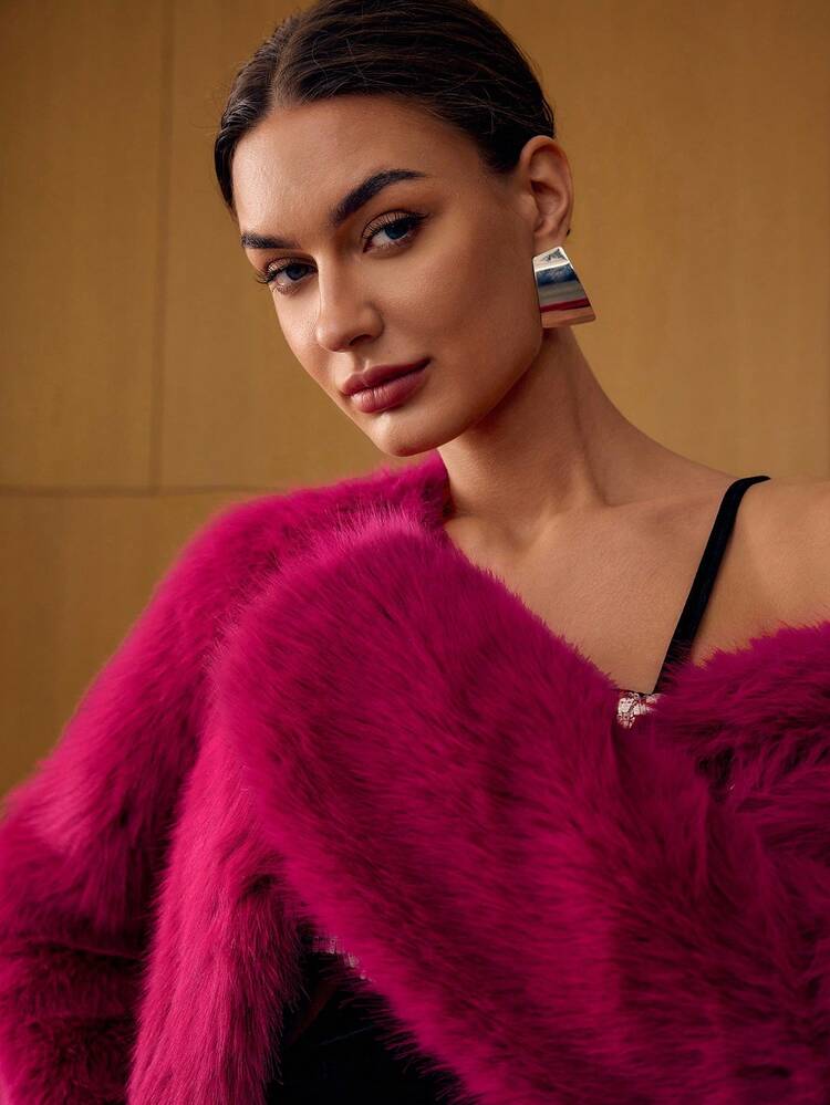 CROP LONG SLEEVE FAUX FUR COAT