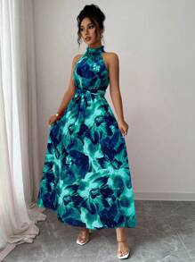 Elenzga Elegant Commuting & Island Vacation Floral Print Dress