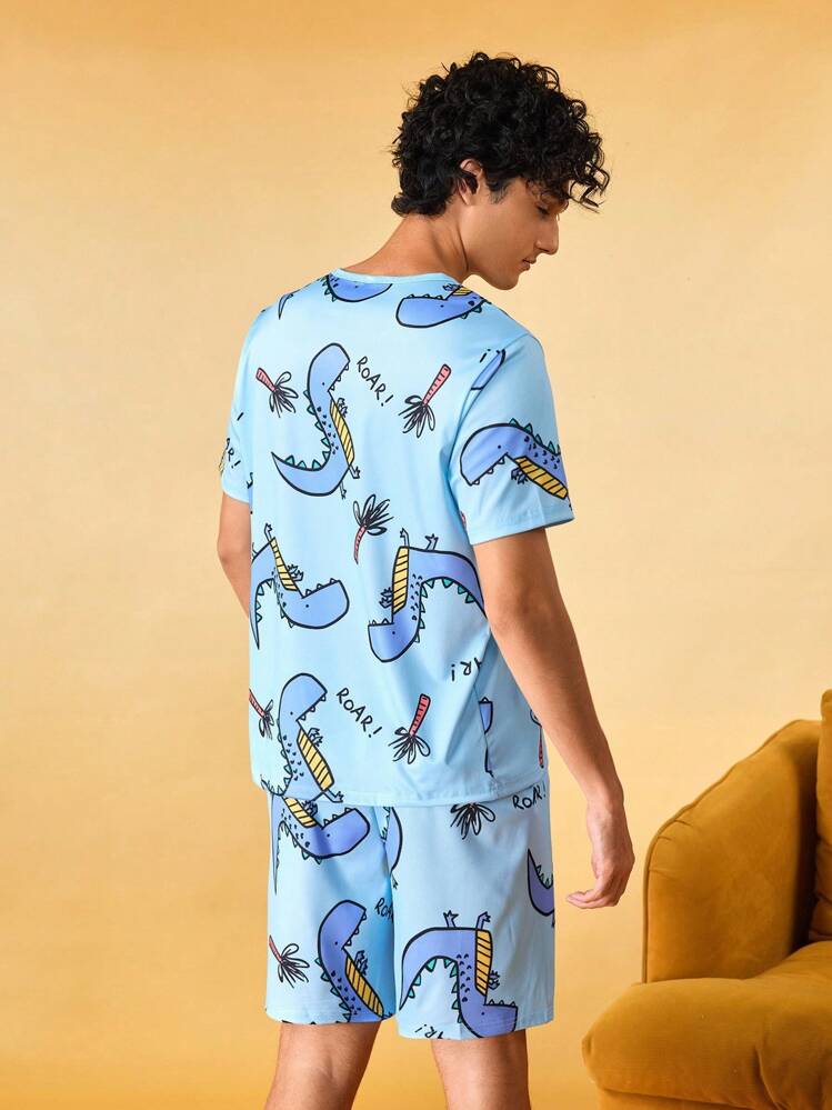 Notgurli Men Cartoon Graphic PJ Set / Pajama Set - Baby Blue - View 2