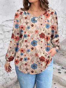 EMERY ROSE 大码女式休闲全身复古花卉印花宽松插肩袖圆领 T 恤