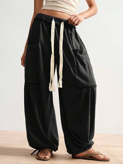 Bohemela 波西米亚风纯色针织宽松休闲裤，适合独立日和度假